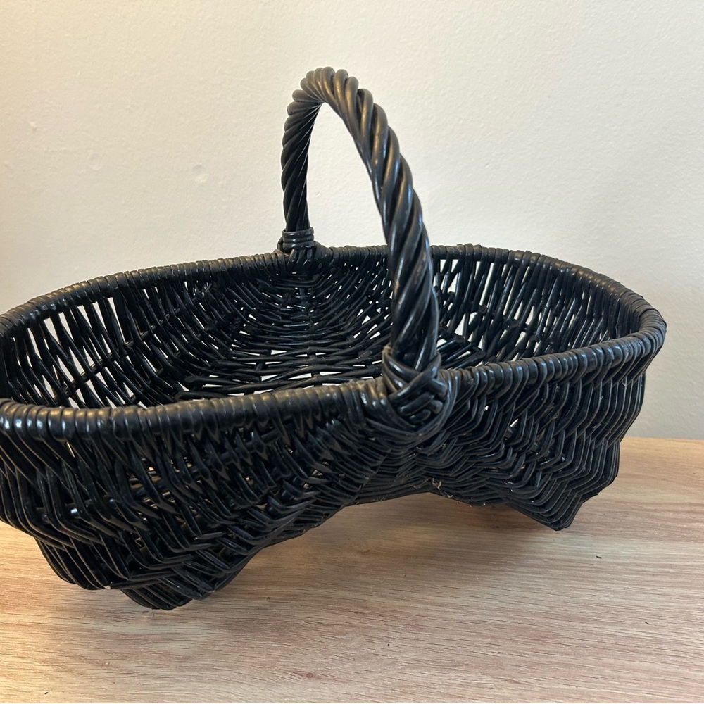 Black Vintage Woven Handled Basket -